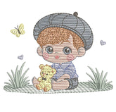 Sweet boy and teddy bear  – 7 Sizes - FineryEmbroidery
